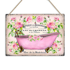 French Vintage Shabby Chic Bathtub Metal Sign Retro Style Bathroom Wall Plaque
