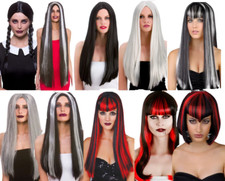 Halloween Black Wig Adults Fancy Dress Vampire Morticia Wig Ladies Long Bob Wigs