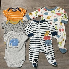 Baby Boy Clothes Bundle Set of 5, Size 0-3M, Bright Safari Lion Giraffe Elephant