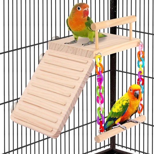 Wood bird perch cage - cage, platform