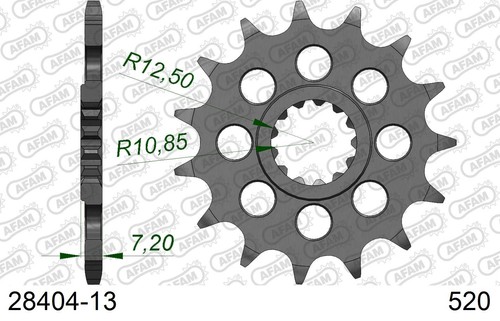 Afam 520 pitch 13t steel - 13t, front
