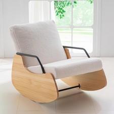 Upholstered Rocking Chair Sherpa Fleece Teddy White Armchair Padded Single Sofa