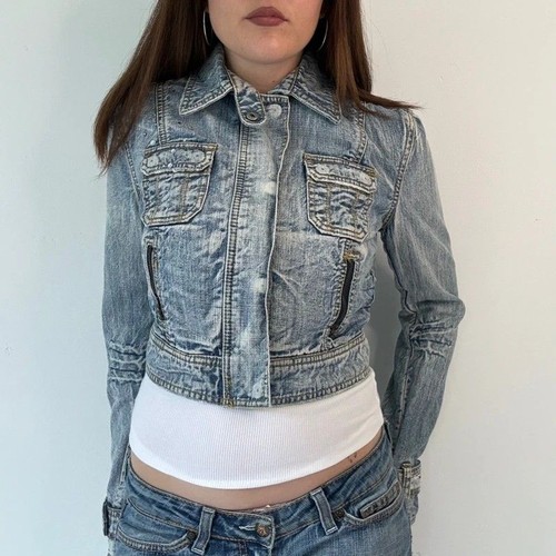 Vintage denim zip - up, cropped