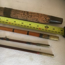 Vintage Bamboo And Split Cane 11.5ft Fishing Rod 4 Pieces 2 End Sections