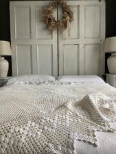 ~Stunning Vintage French Cream Crochet Knit Lace Bed Cover/Throw/Tablecloth~
