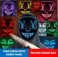 Halloween Neon Stitches Costume Purge Cosplay Mask Party Wire Light Up Led Masks