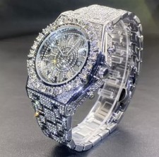 Arabic Luxury Hip Hop Ice out Premium Men's Watch Iced King Bling Silver Diamond