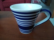 Beautiful Marks & Spencer Stoneware Blue and White Striped Coffee Mug in Vgc