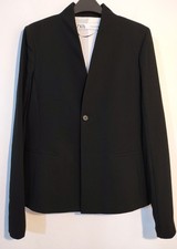 Zara Black Fitted Blazer Jacket Combined Ribbed Sleeves Size M