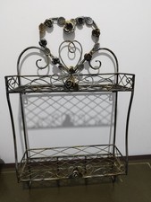 Floral Wall Mountable Metal Shelf with Four Hooks
