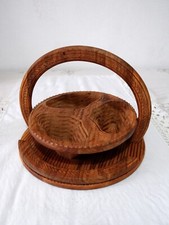 Vintage Wooden Folding Collapsible Nuts, Crisps, Fruit Basket  3 Teardrop Shapes