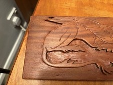 Vintage hand Carve  ornamental wood plaque dragon / griffin card wall relief