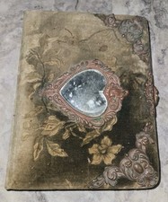 Antique Victorian Celluloid Photo Album With Velvet  Green Cover