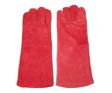 Red Leather Welding Gauntlets  Heat Resistant TIG MIG Gloves for BBQ and Oven