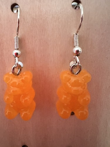 Orange gummy bear earrings - bear, |
