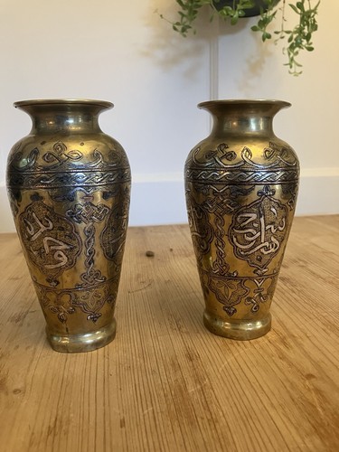 Pair brass vases cairoware - pair, of