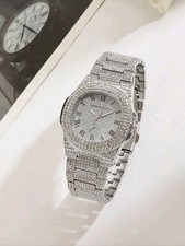 Mens Luxury Watch Iced Out Bling VVS Rhinestone Stainless Steel Metal Unisex New
