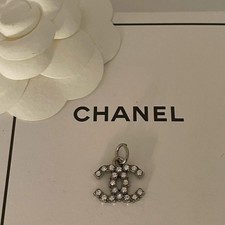 Chanel Paris delicate silver & rhinestone CC Charm /zip pull /single button part