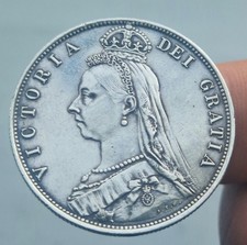 1888 Silver .925 Half Crown - Queen Victoria - 14.04g - 2 Pin Holes On Top Edges