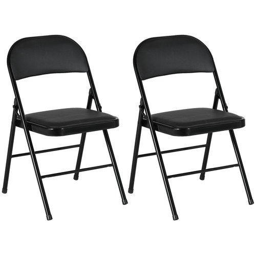 Folding chair black puleather - black,