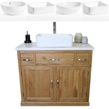 Bathroom Vanity Unit Oak Cabinet Wash Stand White Marble & Ceramic Basin 1161