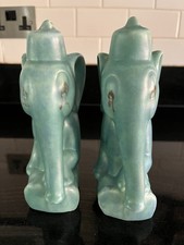 Pair Of Art Deco 1930s Sylvac Ceramic Turquoise Elephants - Rare