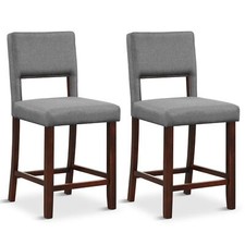 Set of 2 Bar Stools Linen Counter Height Chair Upholstered Kitchen Island Stool