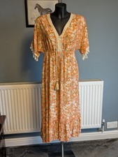 Boho Hippie Paisley Tassel Sleeve Midi Tunic Dress