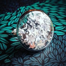Unique SILVER STARS SHAKER RING adjustable SPARKLE GLASS handmade PARTY sparkly
