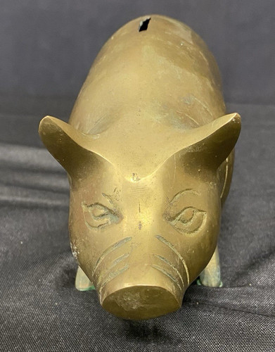 Brass vintage pig shaped - brass, metal