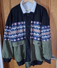UNISEX 2XL (27.5" P-P) VINTAGE SUEDE AZTEC GRAPHIC FLEECE JACKET.