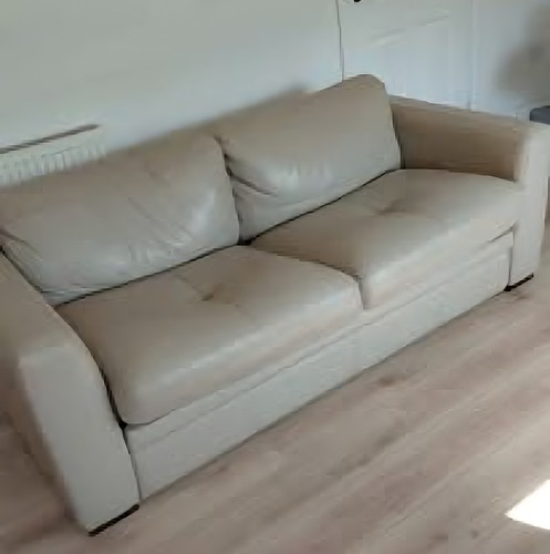 Cream faux leather sofa - sofa, bed