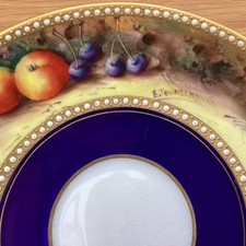 Royal Worcester Signed E. Townsend Jewelled Fallen Fruits Saucer 1920s-1950s