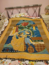 Disney Parks Beauty and the Beast Tapestry Fringe Throw Blanket 50x60" 