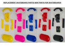 NEW AND REPLACEMENT SKATEBOARD PARTS INCLUDING REAR BUMPER TRUCK RISERS SUPPORTS