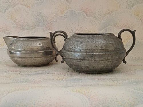 Antique pewter set hammered - antique,
