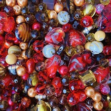 GLASS BEADS Red, Brown & Gold