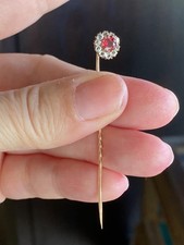 SO PRETTY ANTIQUE SYNTHETIC RUBY AND DIAMOND PASTE HALO ROSE GOLD STICK PIN