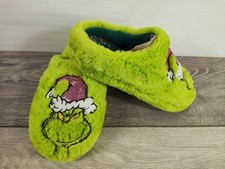 Christmas Grinch Slippers Women’s UK 3-4 Fuzzy Green Holiday House Shoes – New