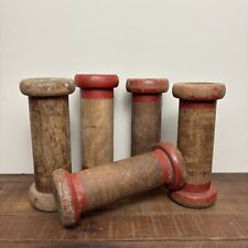 5x Rustic Wooden Bobbins - Vintage Wooden Spools - Set Of 5 Wooden Bobbins