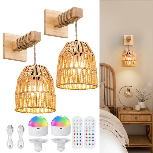Rattan battery wall lights - rattan,