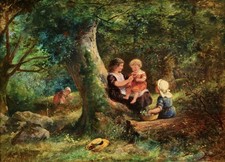 JAMES DRUMMOND (1816-1877) SIGNED SCOTTISH OIL PANEL - CHILDREN PICKING FLOWERS
