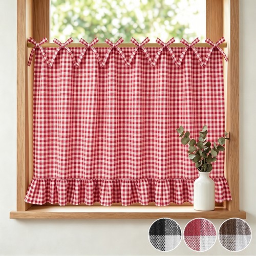 Kitchen short curtain plaid - kitchen,