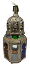 Moroccan Lantern Fez Metal Stained Coloured Glass Candle Holder - C15T O949