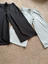 2 X Cropped Wide Leg Trousers Black & Grey From Primark Size Xs Good Condition 