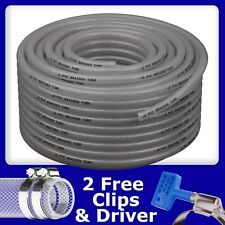 PVC HOSE Clear Flexible Reinforced Braided Tube Pipe & FREE HOSE CLIPS & DRIVER