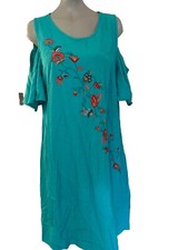 Vintage Canda C & A  Dress size 16 EU 48 BNWT Turquoise Beach Embroidered Kaftan