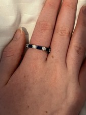 QVC Diamonique 2.08ct tw Vintage Eternity Sapphire Ring Sterling Silver Sz M