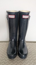 Hunter Kids Orig Glitter Wellies | Navy | Children UK 3 | Pre-Owned