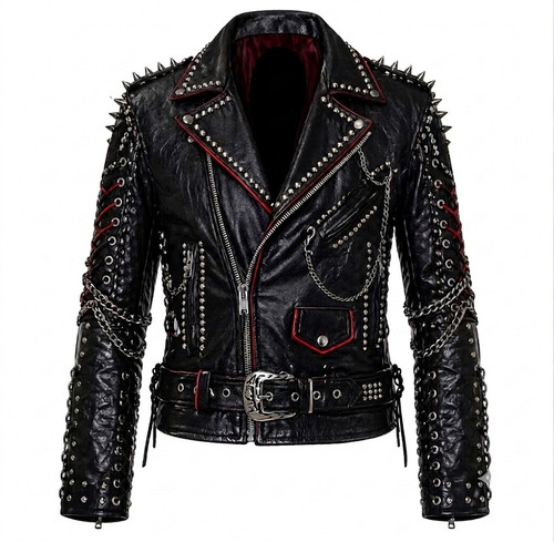 Men black leather punk - black,